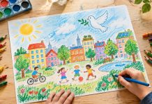 Junge Künstler können ihre friedliche Stadt malen