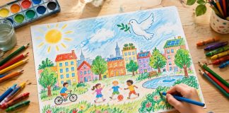 Junge Künstler können ihre friedliche Stadt malen